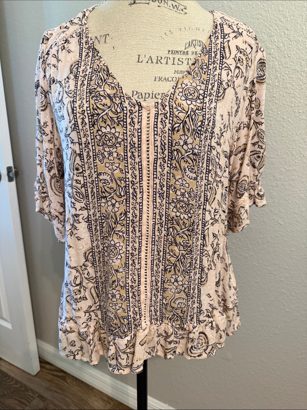 Women's Pinky peach Floral Print Boho Blouse